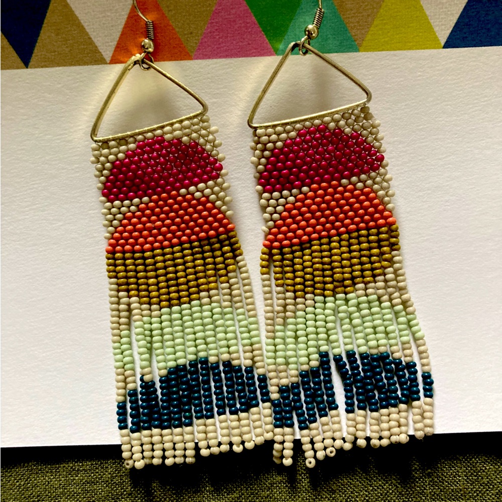 Ink & Alloy Gloria Half Circles Beaded Fringe Earrings 🌈